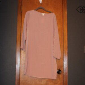 H&M Blush Pink Scalloped Sleeve Tunic Blouse Size 12 Long Sleeve Minimalist Top